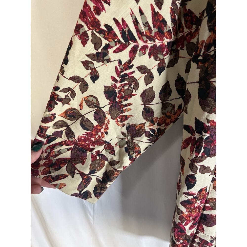 J Jill Womens M Cream Autumn Leaf Print Viscose Button Back Tunic Top Coastal - Picture 6 of 9